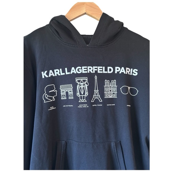KARL LAGERFELD Paris Women’s Black Graphic Hoodie Sweatshirt Large Athleisure - Picture 2 of 6
